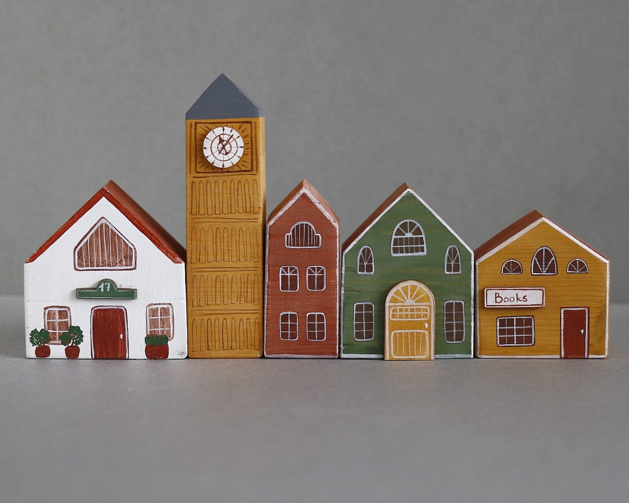 Hand Painted Wooden Buildings - set 7