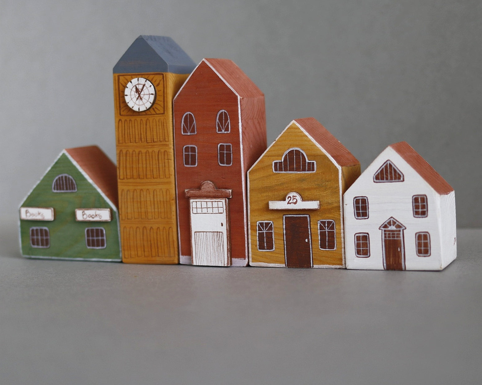 Hand Painted Wooden Buildings - set 1