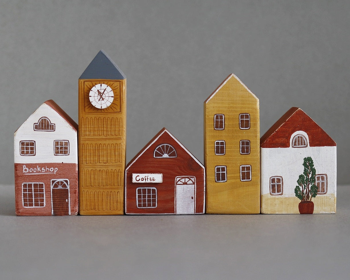 Hand Painted Wooden Buildings - set 3