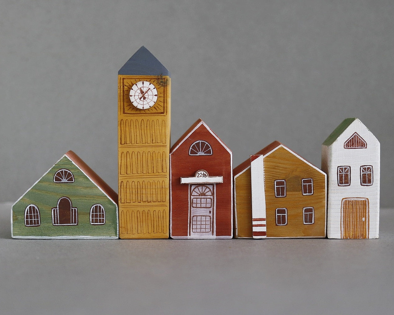 Hand Painted Wooden Buildings - set 5