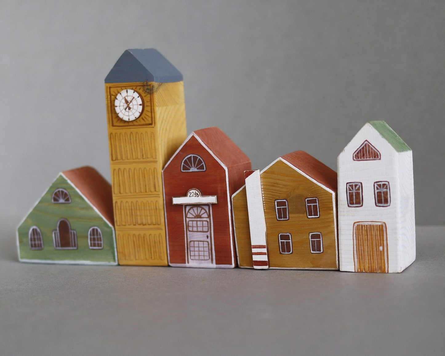 Hand Painted Wooden Buildings - set 5