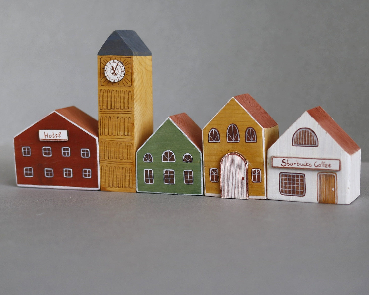 Hand Painted Wooden Buildings - set 6