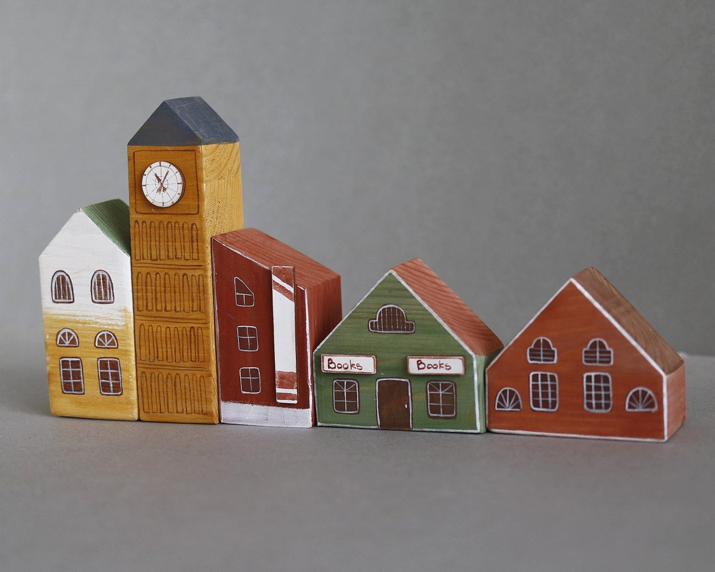 Hand Painted Wooden Buildings - set 8