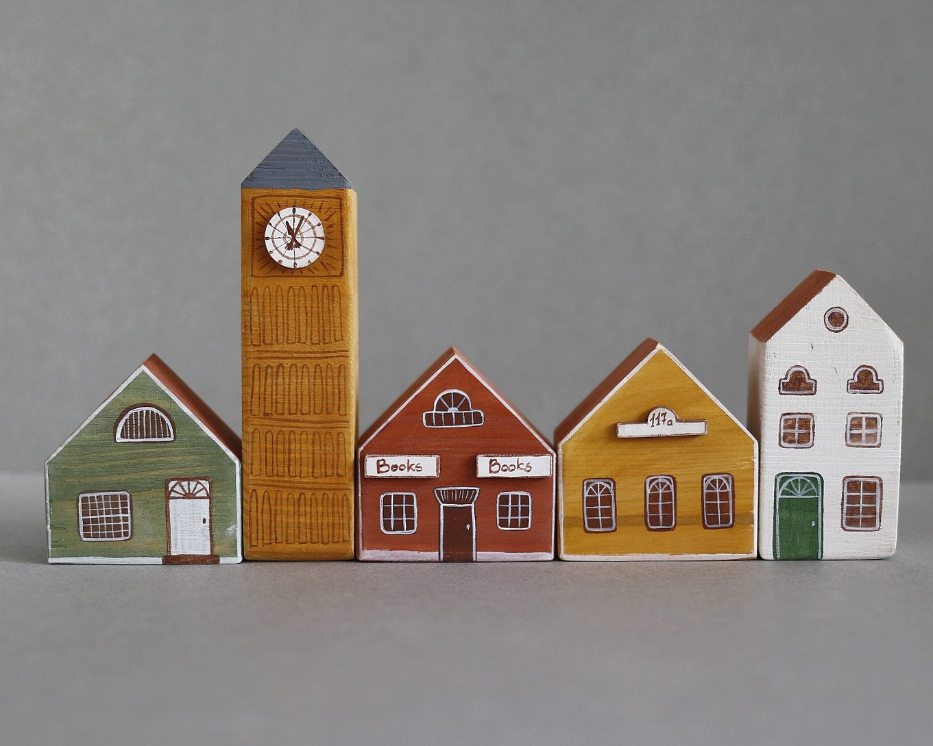 Hand Painted Wooden Buildings - set 10