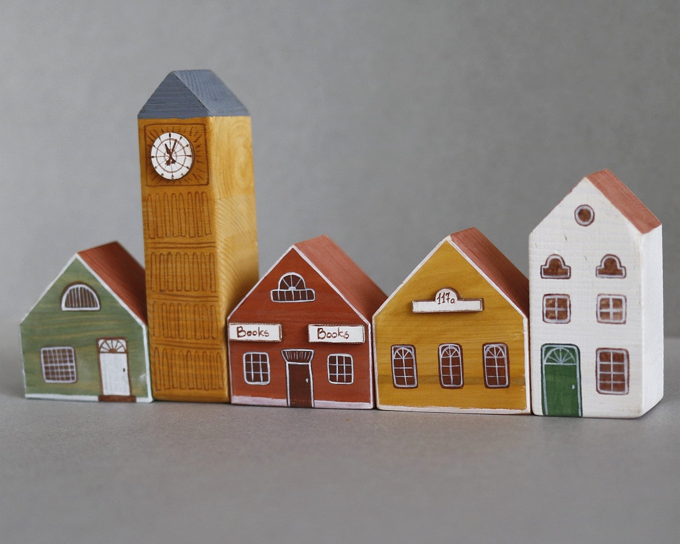 Hand Painted Wooden Buildings - set 10